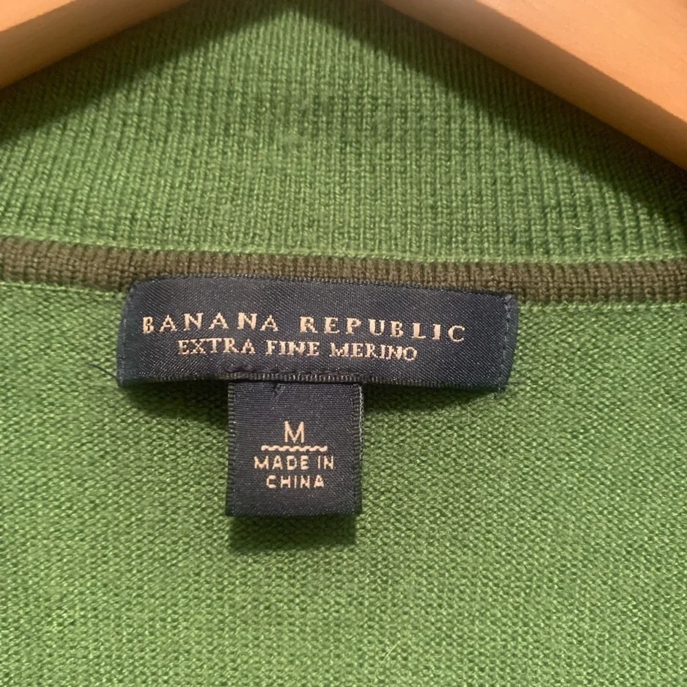 BANANA REPUBLIC Mens Pure Merino Wool Quarter Zip Pullover Sweater Green M